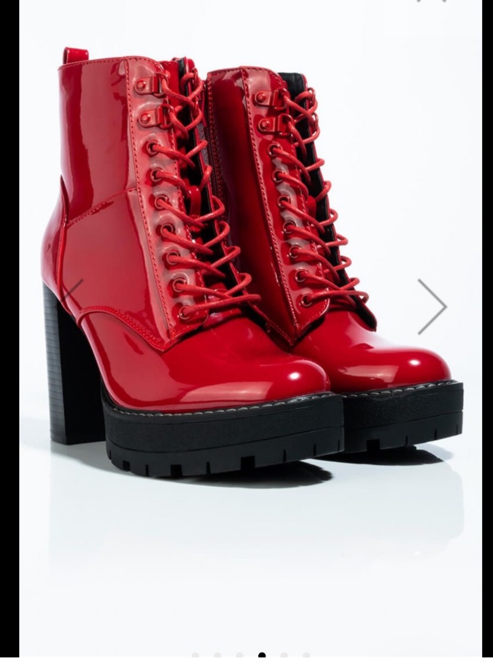Women's Red Patent Lace-Up Platform Ankle Boots